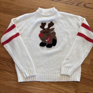Vintage Sz 22/42 Christmas Sweater 3D Embroidered Needlepoint Reindeer‎ Grandma